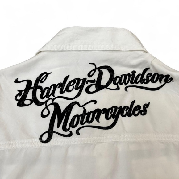 Harley-Davidson Tops - Harley Davidson Women's Medium Sleeveless Button Up Shirt Lace Up Sides White